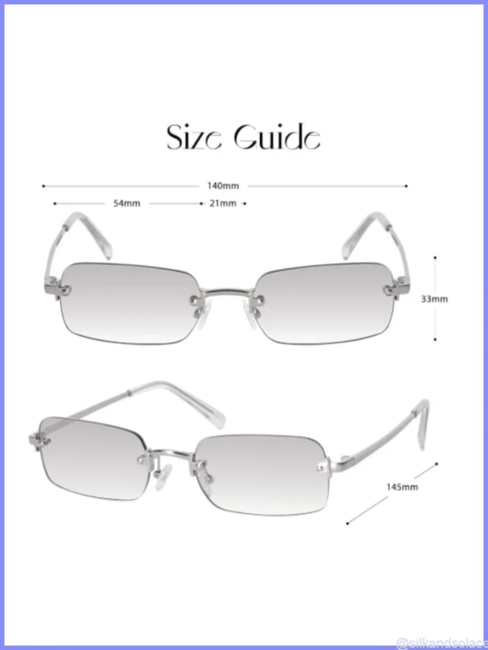Rimless Rectangle Sunglasses UV400 Fashion Tint Lenses Metal Temples